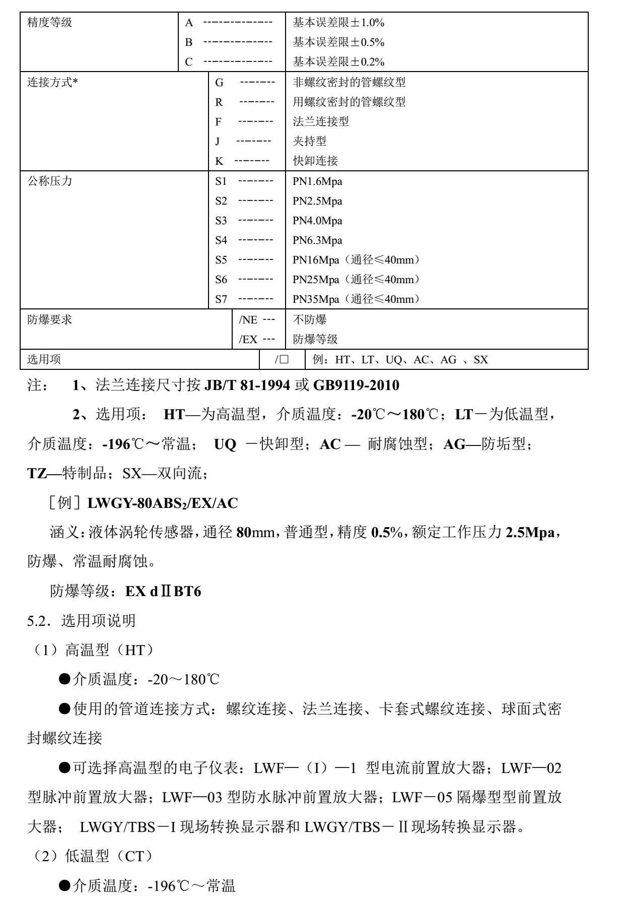 有机溶剂用涡轮流量计选型说明2